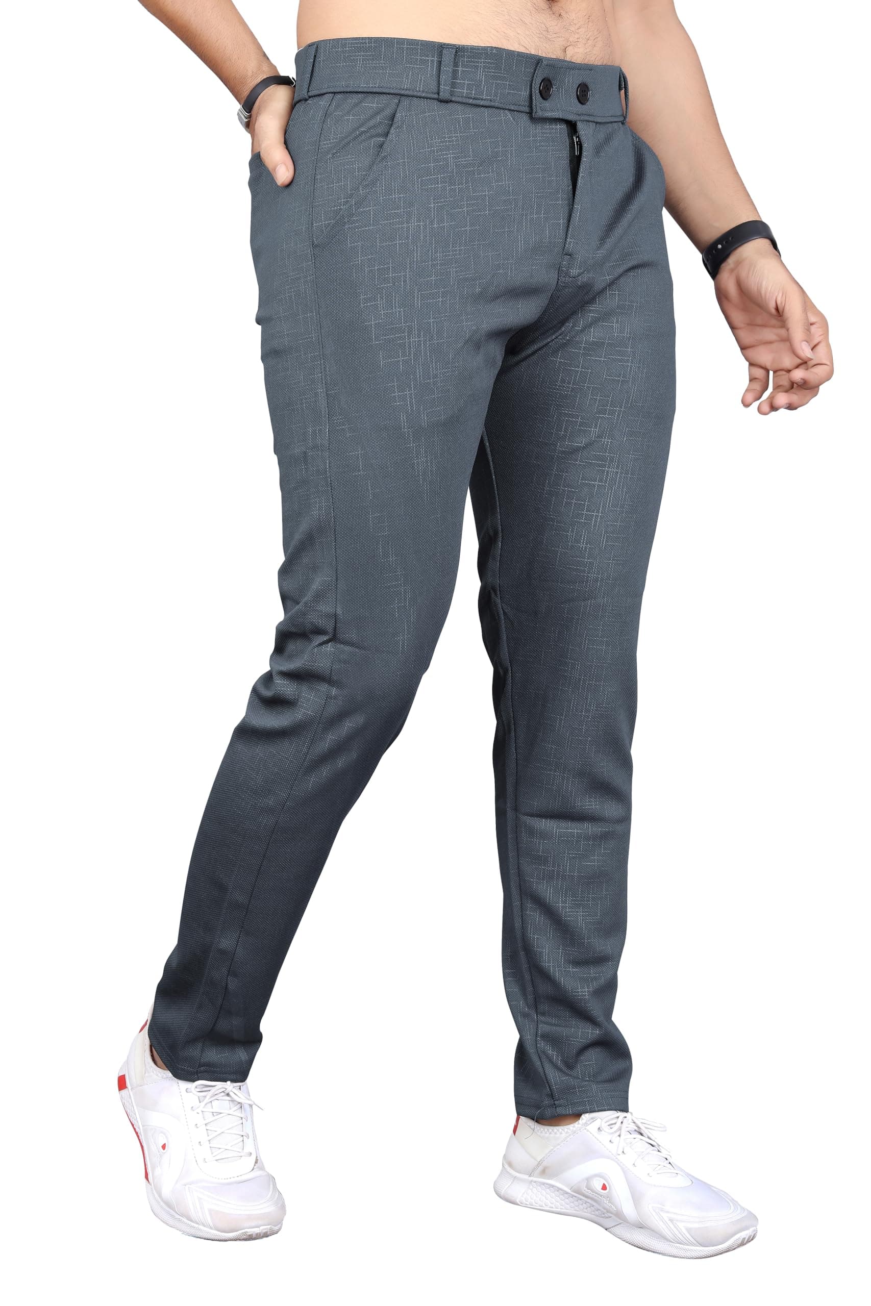 Mehrang Men's Slim Fit Casual Trousers — Black, Cotton Blend, Side Pockets