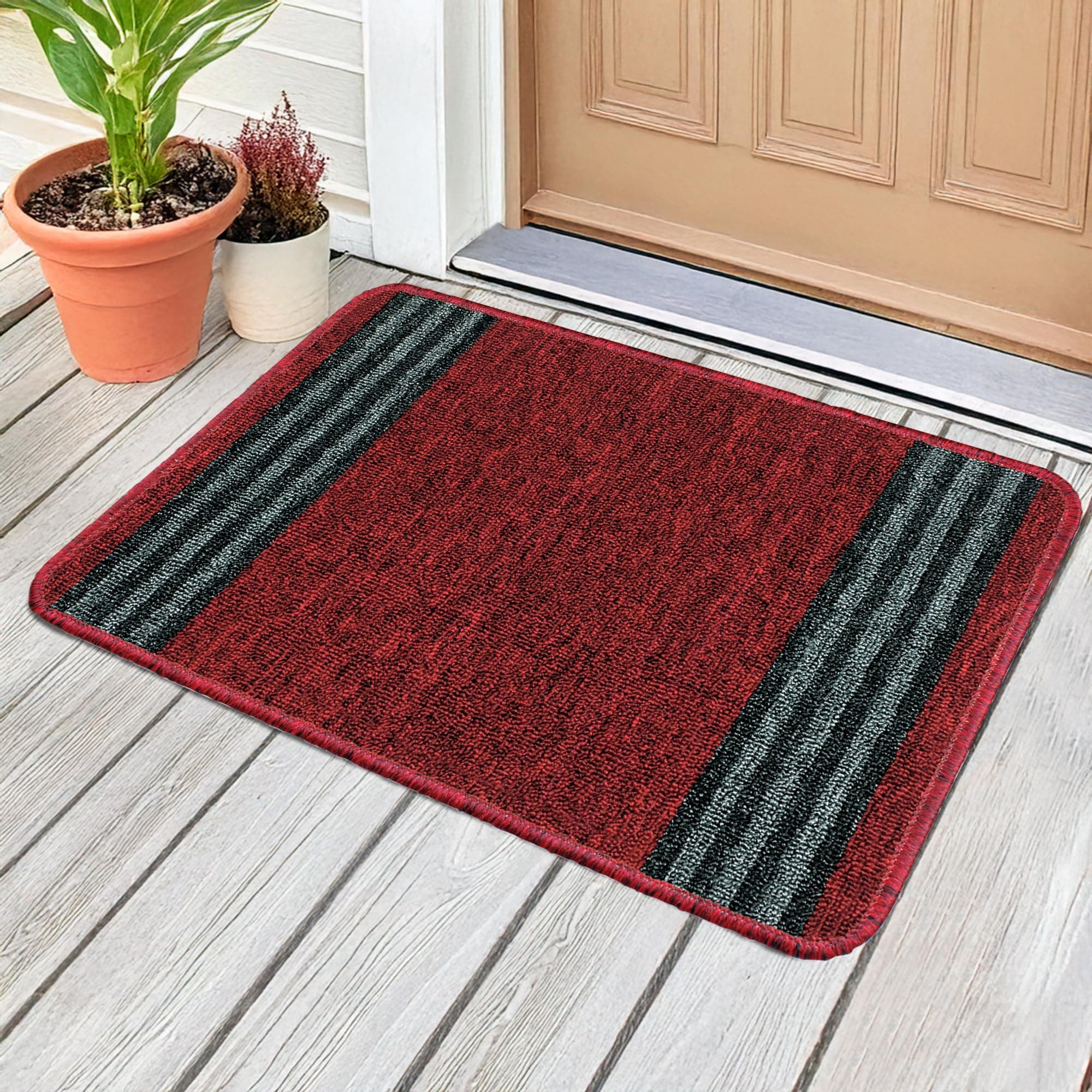 Nylon Anti-Skid Bath Mat 37x57cm (Maroon Stripes)