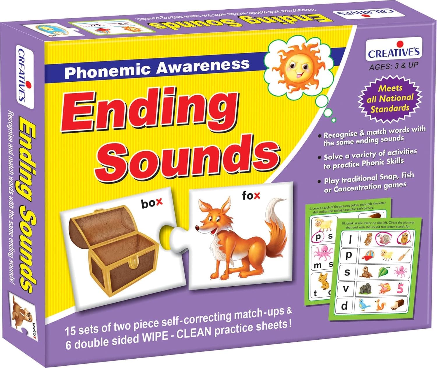Creative’s Ending Sounds Phonemic Awareness Educational Puzzles, Phonics Learning Game, Early Reading & Vocabulary Development, Activity Kit at ₹96 – Amazon