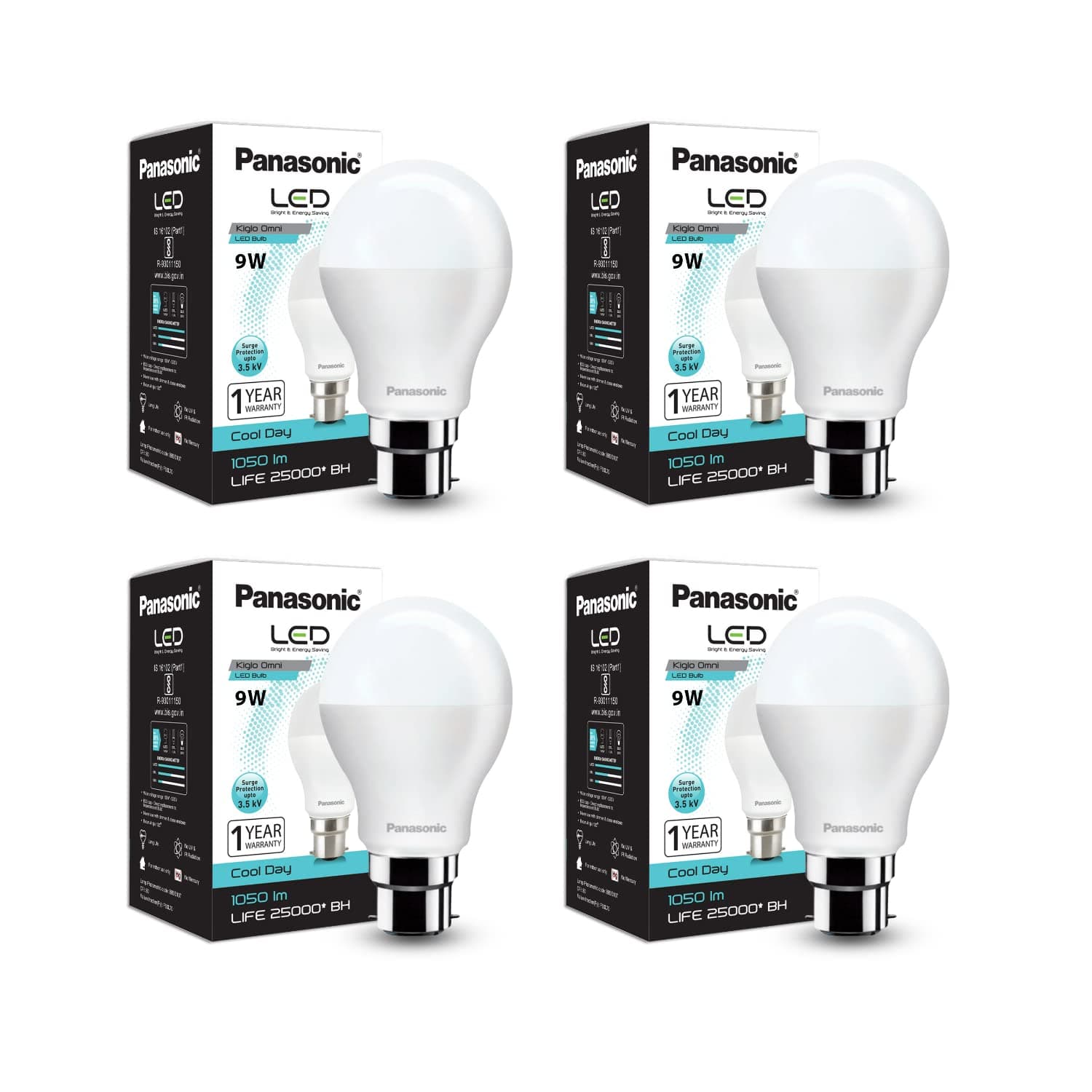 Panasonic Base B22 9-Watt LED Bulb (Cool Day Light) - Pack of 4 at ₹262 – Amazon