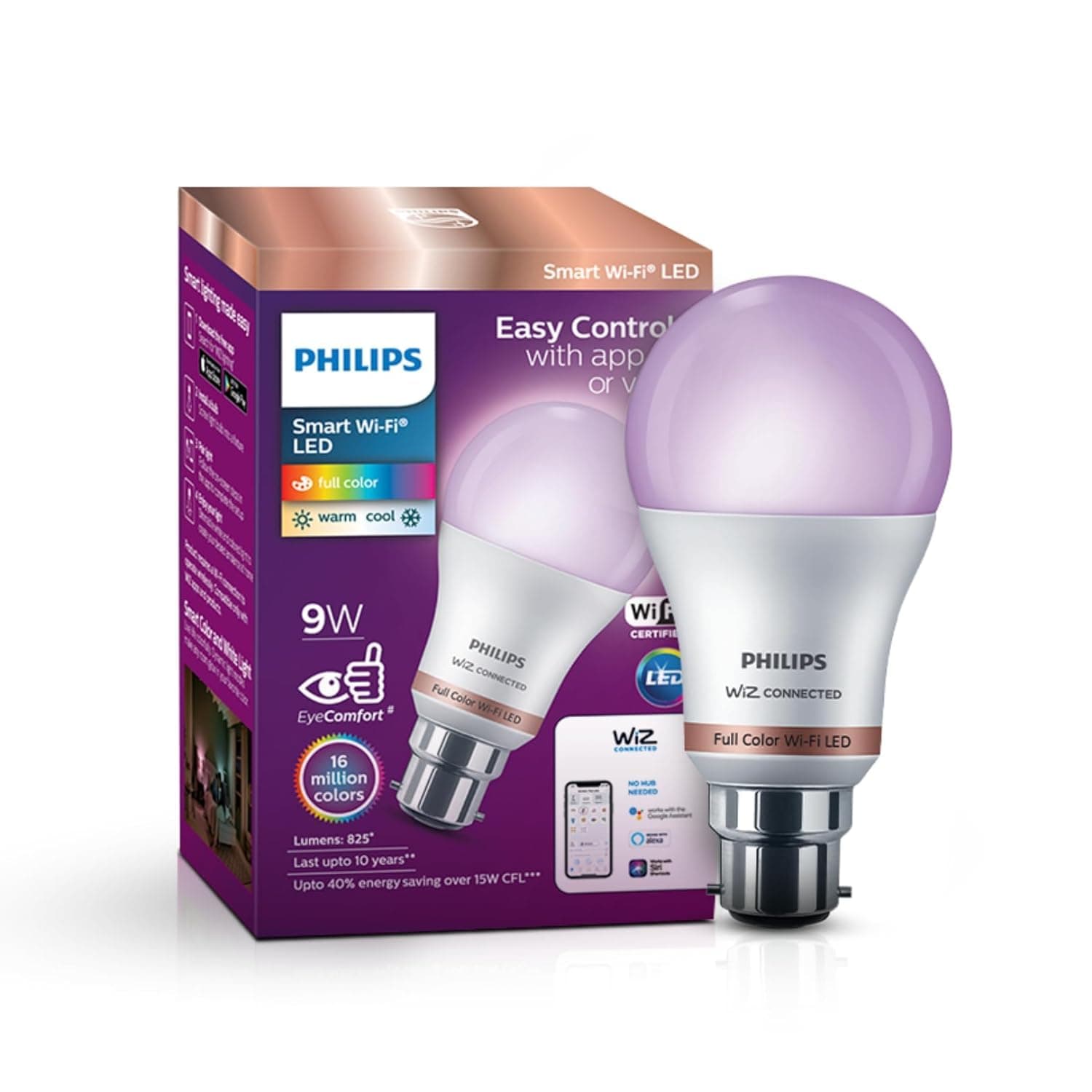 Philips WiZ 9W B22 Wi-Fi & Bluetooth LED Smart Bulb with Music Sync, Compatible with Amazon Alexa & Google Assistant, 16 Million Colours & M at βΉ499 β Amazon