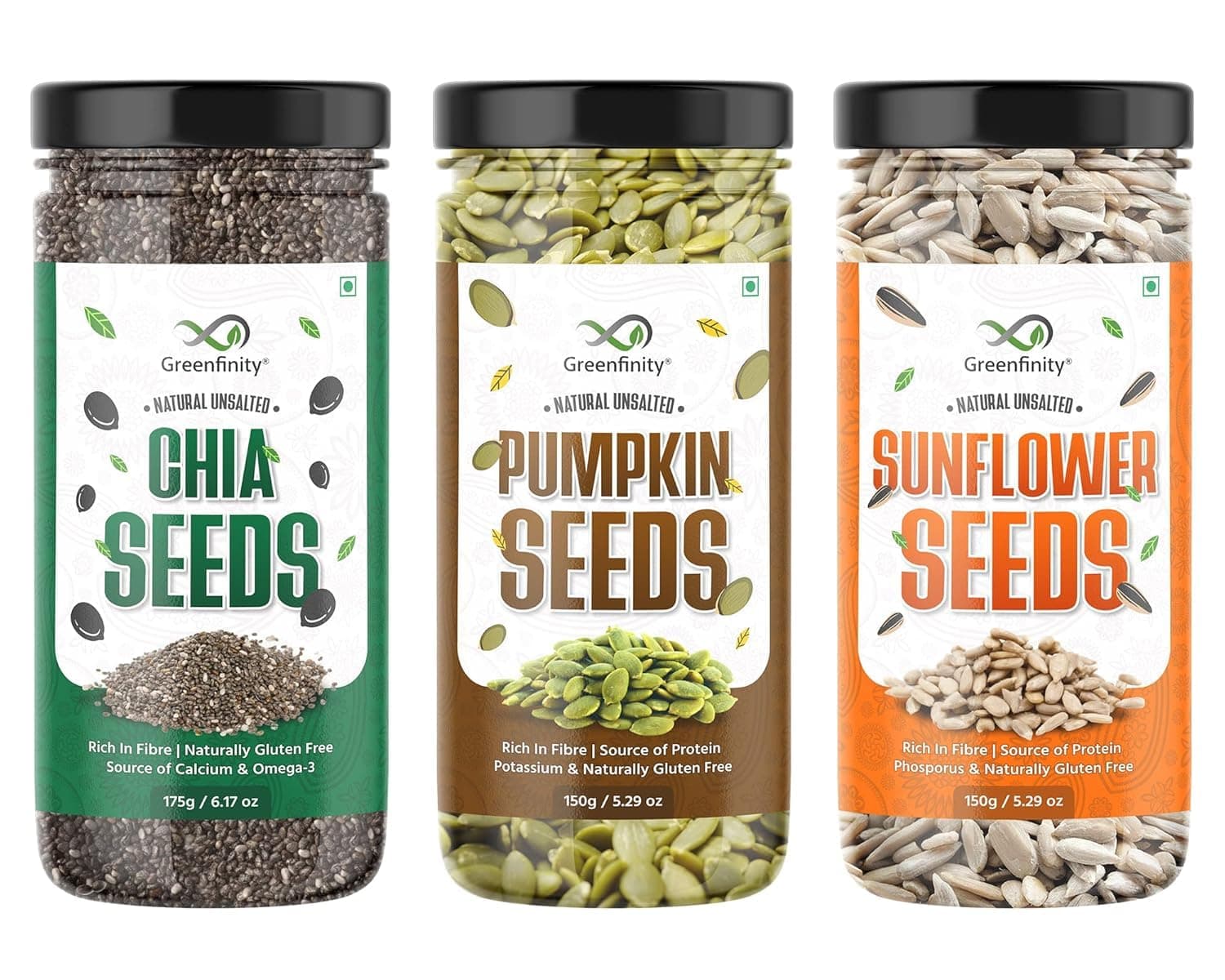 GreenFinity Healthy Seeds Combo Pack- Pumpkin-150g, Sunflowe at ₹189 – Amazon