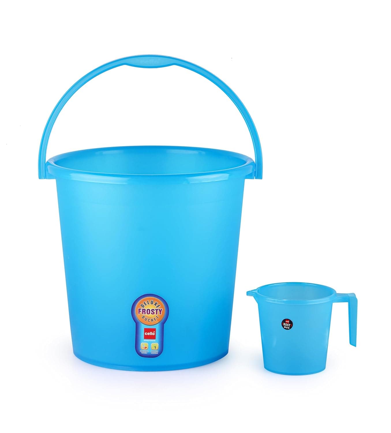 Cello Frosty Delux Bathroom Set (18 L Bucket & 1 L Mug), Blu at ₹399 – Amazon