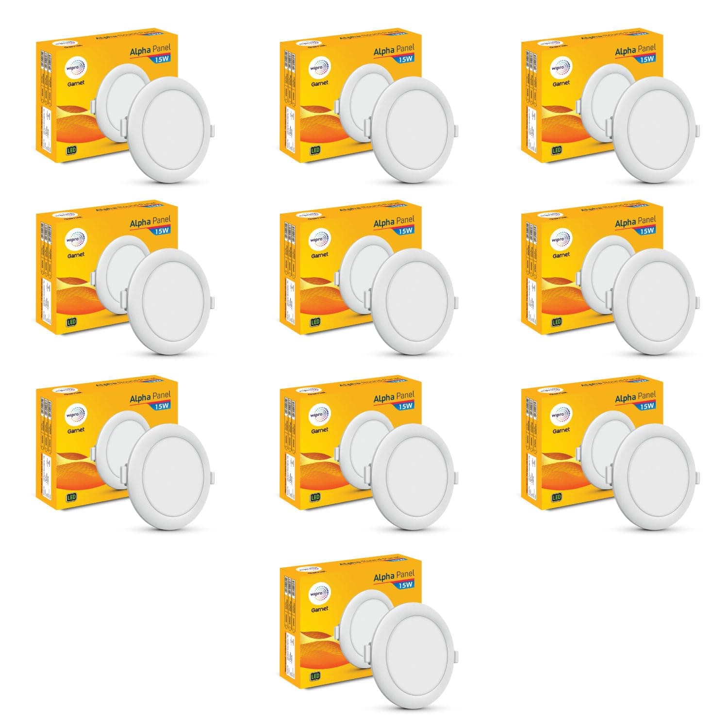 wipro Metal Garnet 15W Round LED Alpha Panel | Cool Day White(6500K) | Recessed Down Light for False Ceiling | Cutout-153Mm | Pack of 10 at ₹4229 – Amazon