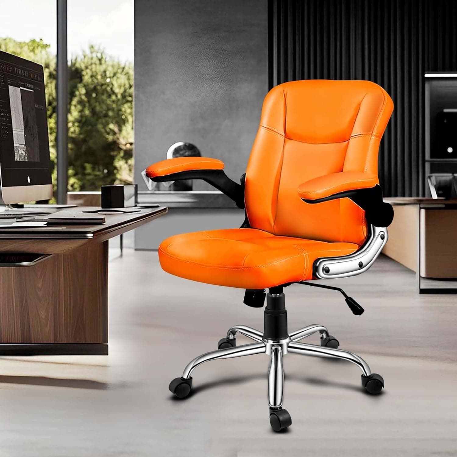 Oakcraft Executive Deluxe PU-Leather Office Chair – Adjustable Swivel Desk Chair with Lumbar Support & Silent Roller Wheels, Black at ₹4445 – Amazon