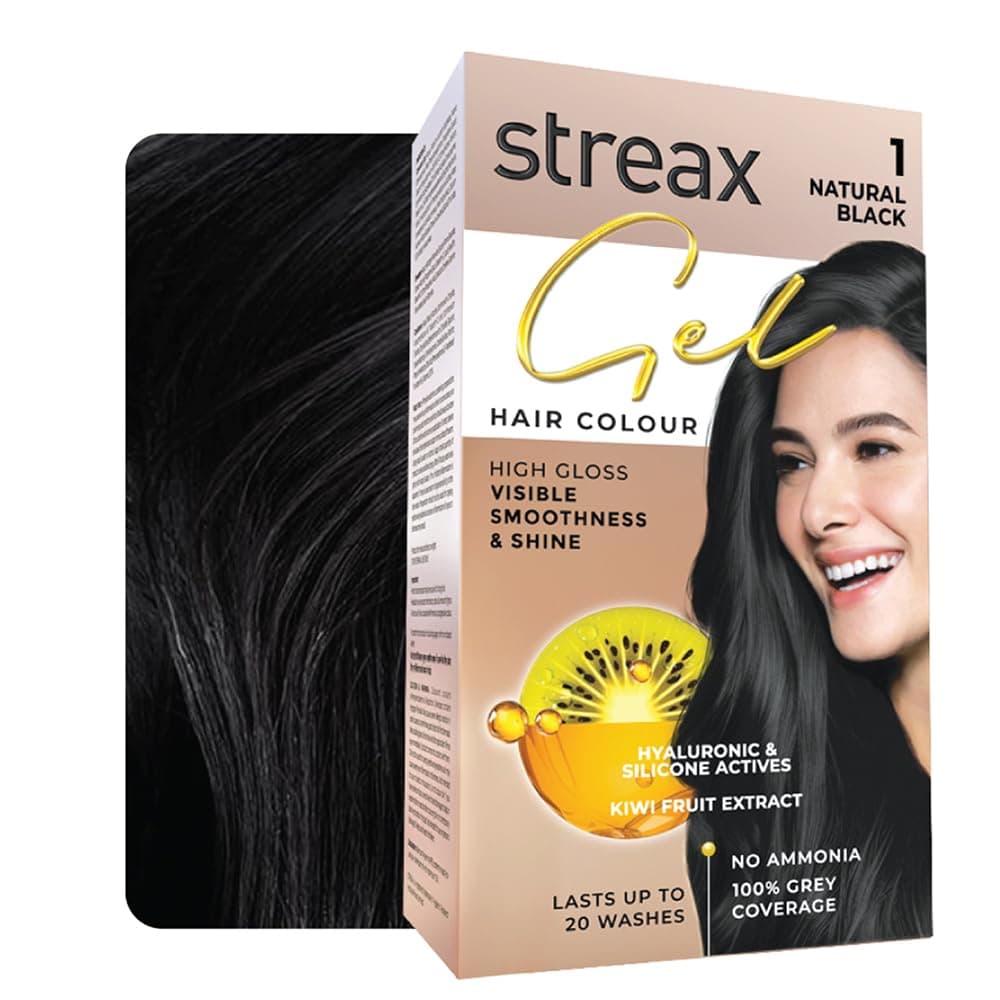 Streax Gel Hair Colour for Women & Men, Natural Black 1, 150 ml | Hair Colour Black| 100% Grey Coverage | Long Lasting Hair Color, Easy to U at ₹146 – Amazon