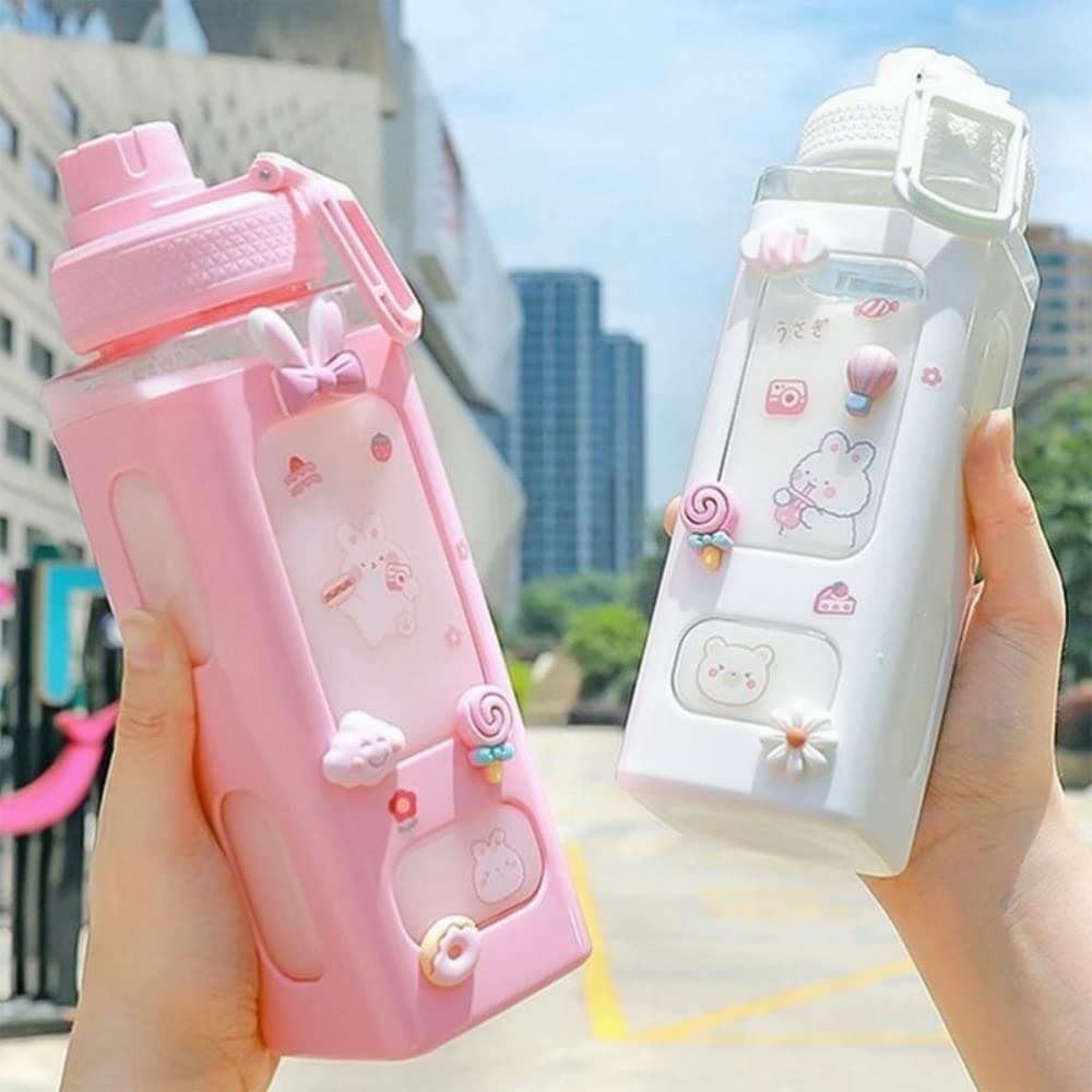 Plastic Kawaii Water Bottle with Straw Cute Large Water Bottles with Kawaii Stickers Aesthetic Leakproof Square Drinking Bottle.700ML (Pink) at ₹195 – Amazon