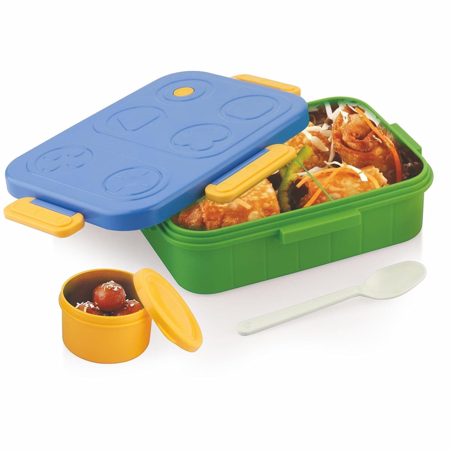 ATTRO TicTac Plastic Lunch Box – 3 Compartment Bento Tiffin, Leak-Proof & Durable, Ideal for Kids, School, Picnic– 1200ml+80ml, Blue Green at ₹185 – Amazon