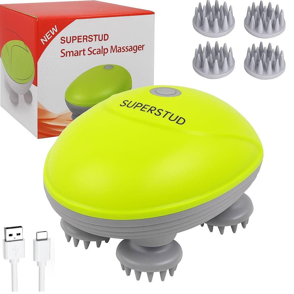 SUPERSTUD Scalp Massager For Hair Growth || Rechargeable Electric Head Massager with 3 Speed Modes | Head Scratcher for Stress Relief, Relax at ₹499 – Amazon