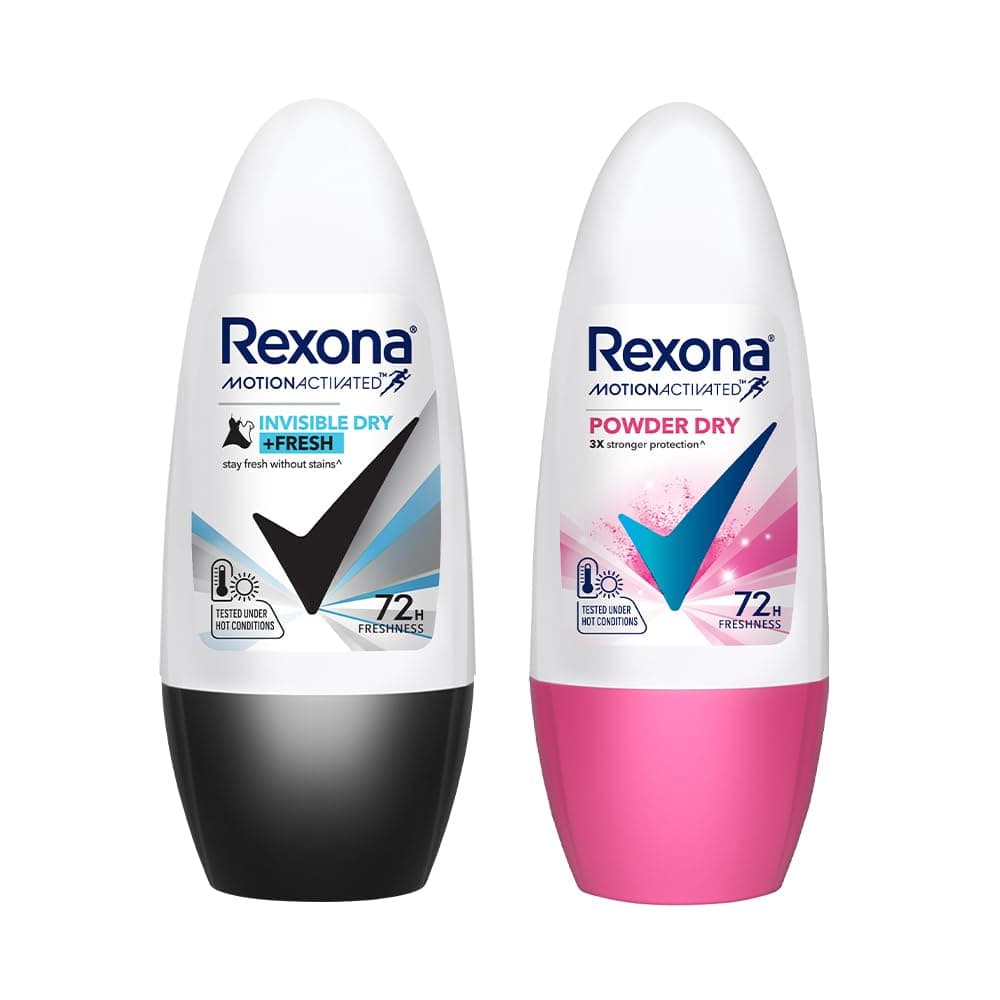 Rexona Roll-On Deodorant | Invisible Dry + Powder Dry Motion Activated Deo for Women | up to 72Hr odour protection | 45 ML each at ₹179 – Amazon