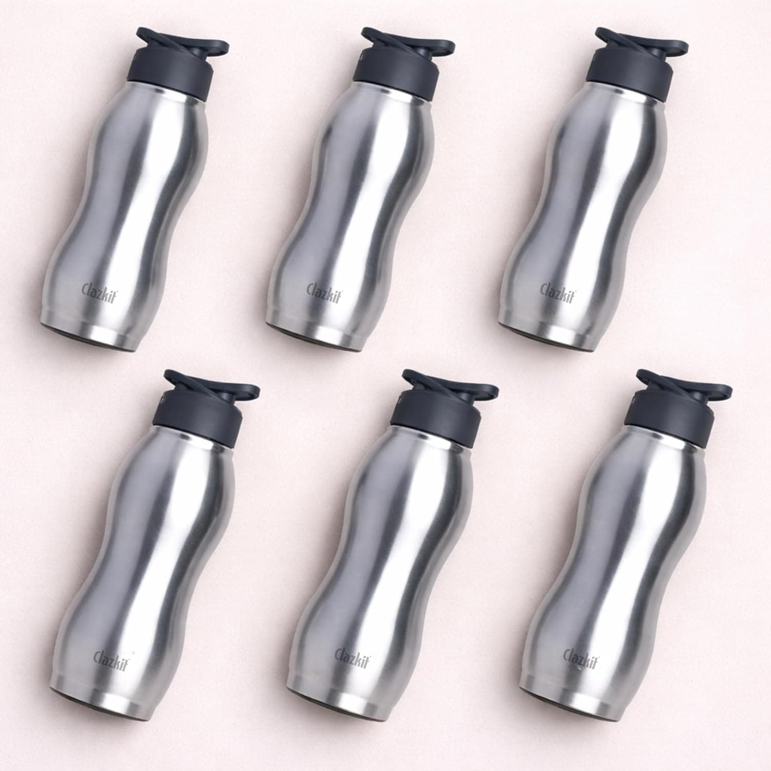 Clazkit Platina 750ml Sporty Stainless Steel Water Bottle Set of 6 |ISI Certified |Leakproof, Rust-Free, BPA-Free, Durable for College, Frid at ₹588 – Amazon