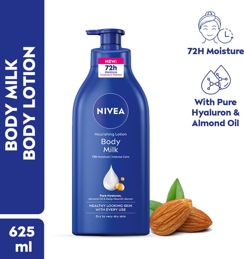 NIVEA Body Milk Lotion with Hyaluron & Almond Oil (625ml) at 58% Off